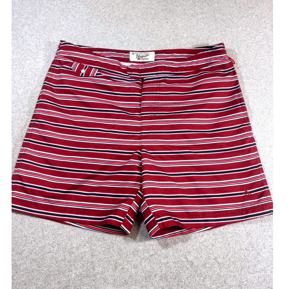 Original Penguin Munsingwear Shorts Men's Red Striped Golf Preppy Retro Swim